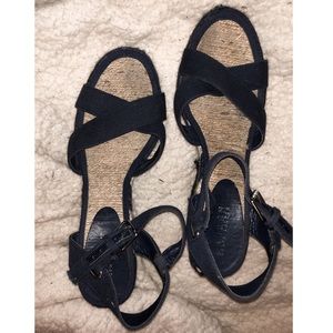 Nautical Ralph Lauren striped wedges navy / twine